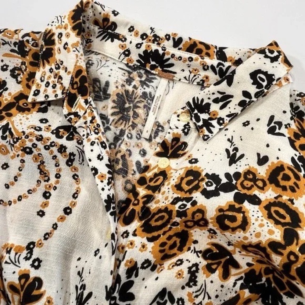 Free People Tough Love Shirt Dress Womens‎ Ivory Floral Wrap Midi Long Sleeve 8 - Picture 9 of 12